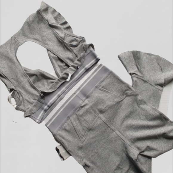 FP Movement Sanctuary Grey Ruffle Matching Active Sports Bra S Crop Leggings XS - Picture 15 of 16